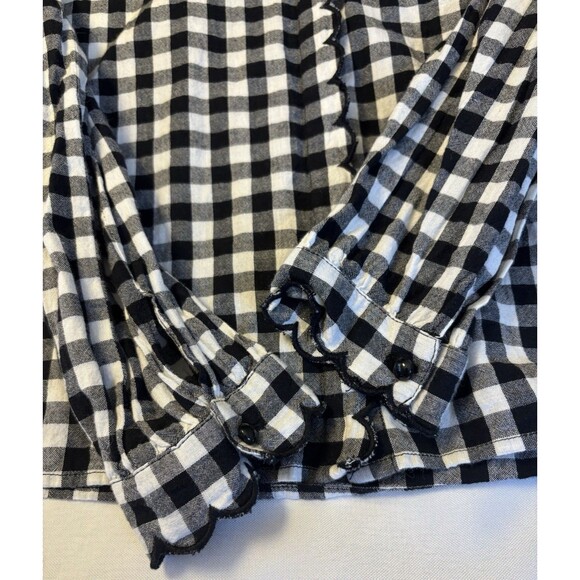 SEZANE Louise Button Up Shirt Black White Gingham 38 Ruffle Cotton Plaid Classic - Picture 8 of 14